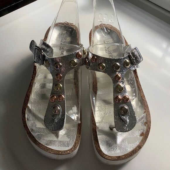 cafenoir MADE IN ITALY SILVER METALLIC GENUINE LEATHER WOMAN THONG SANDALS - Picture 10 of 15
